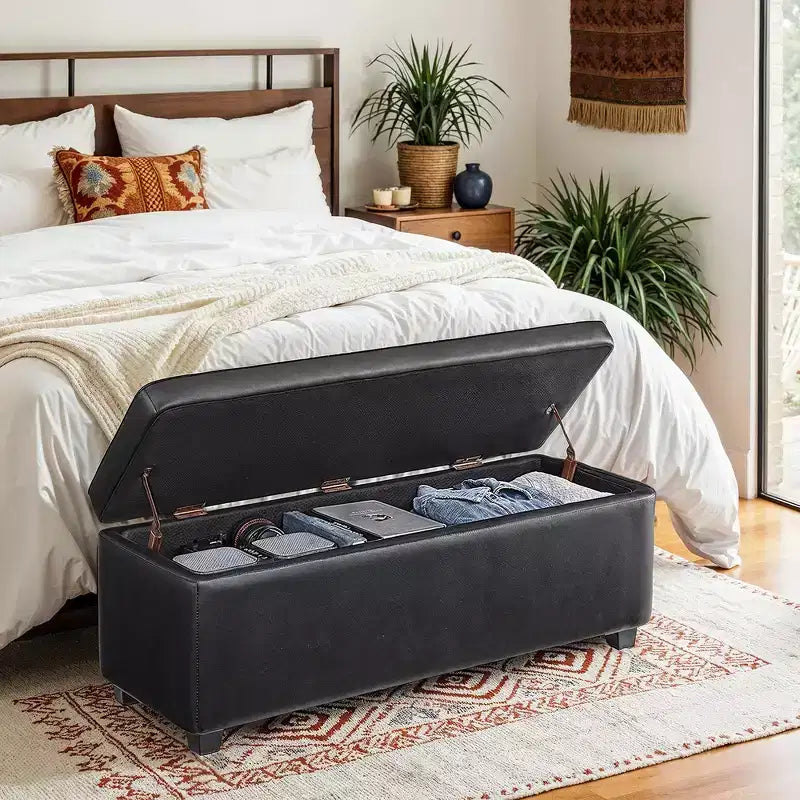 Storage Ottoman Bench with Safety Hinges, 43.3"W x 15.7"D x 15.7"H, 660 lb Capacity