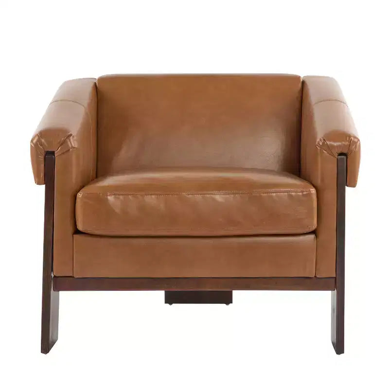 Mid-Century Modern Wooden Upholstered Accent Chair, Low Profile, Small Space Design