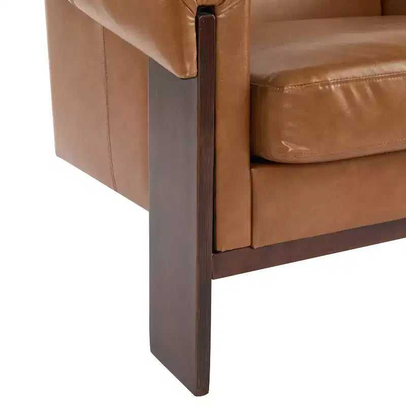 Mid-Century Modern Wooden Upholstered Accent Chair, Low Profile, Small Space Design