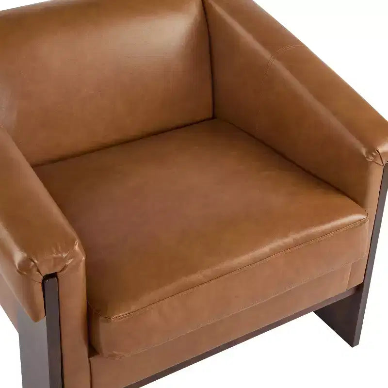 Mid-Century Modern Wooden Upholstered Accent Chair, Low Profile, Small Space Design