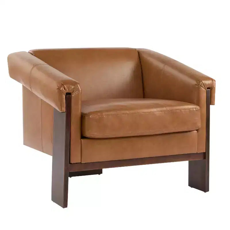 Mid-Century Modern Wooden Upholstered Accent Chair, Low Profile, Small Space Design