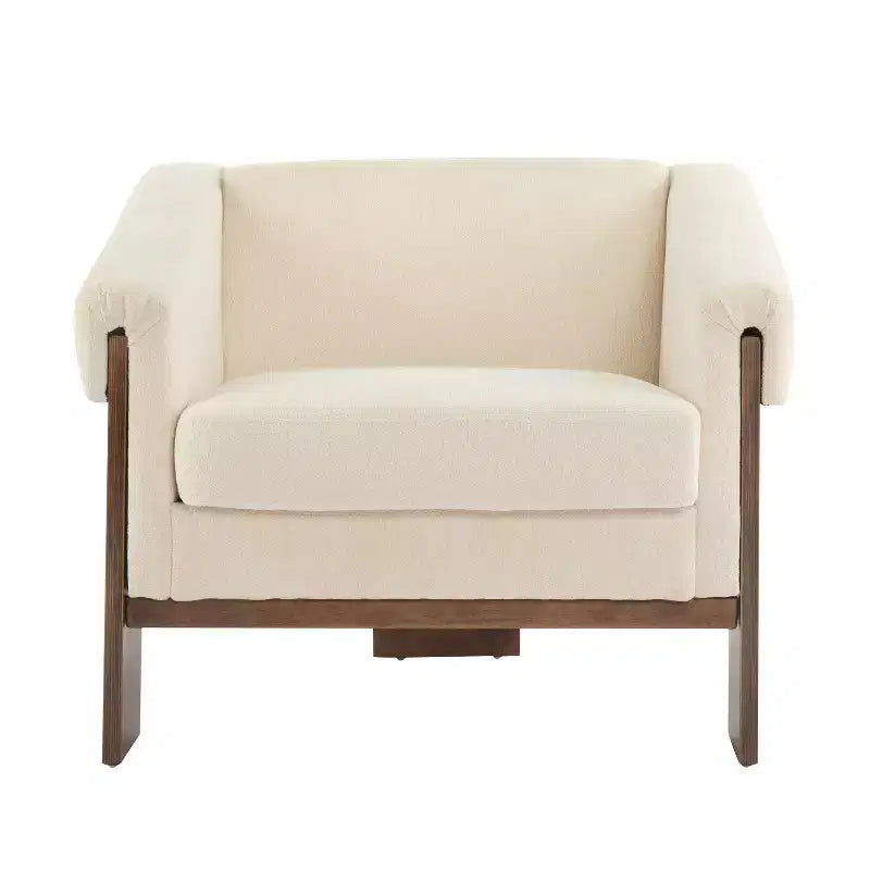 Mid-Century Modern Wooden Upholstered Accent Chair, Low Profile, Small Space Design