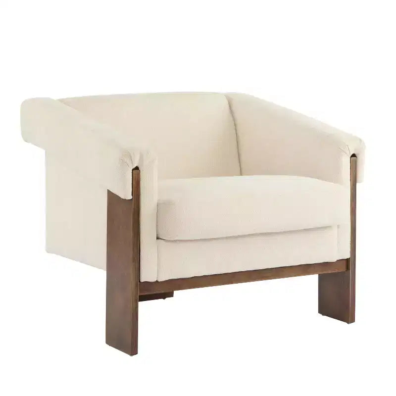 Mid-Century Modern Wooden Upholstered Accent Chair, Low Profile, Small Space Design