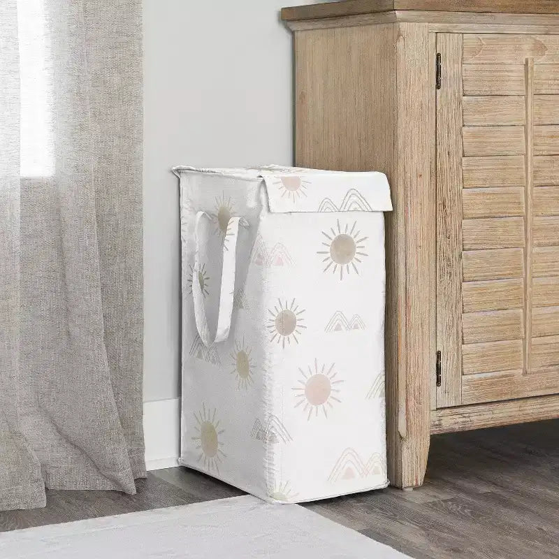 Foldable Laundry Hamper with Handles, Desert Sun Print, Pink & Beige, Collapsible with Lid
