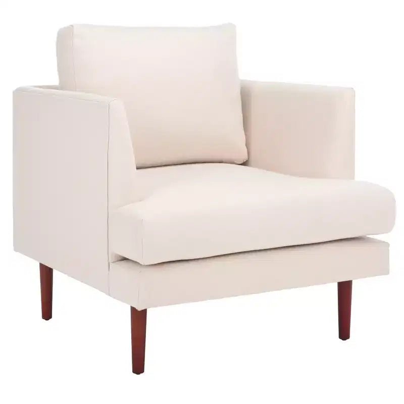 Accent Chair, Bone Linen Fabric with Walnut Wood Legs