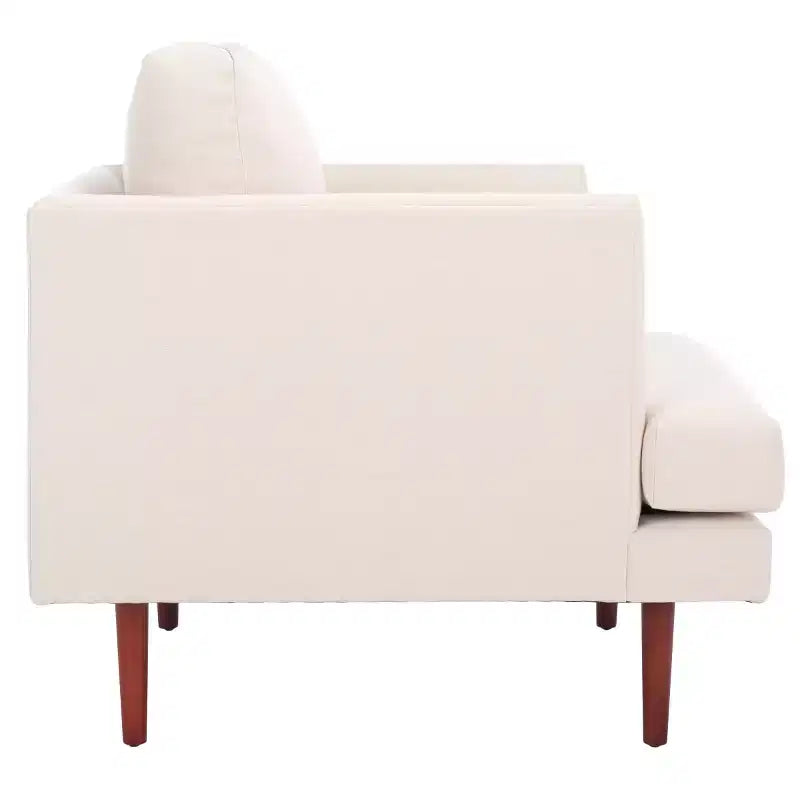 Accent Chair, Bone Linen Fabric with Walnut Wood Legs