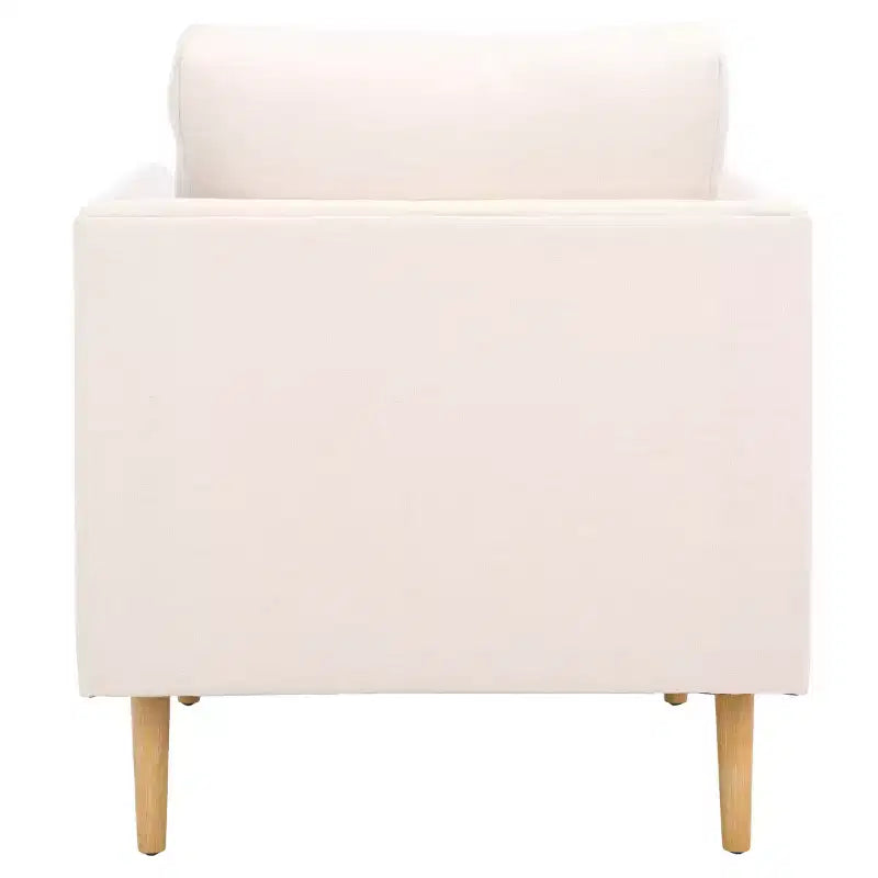 Accent Chair, Bone Linen Fabric with Walnut Wood Legs