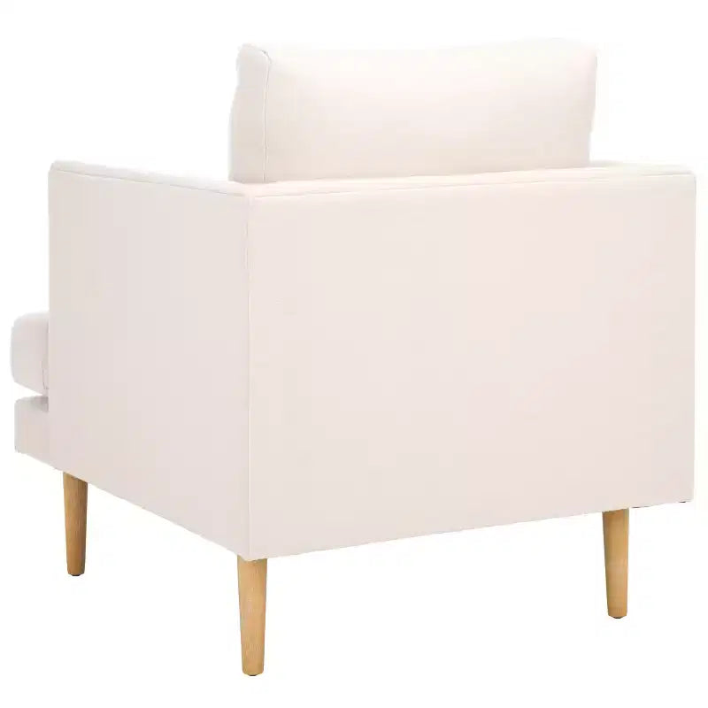 Accent Chair, Bone Linen Fabric with Walnut Wood Legs