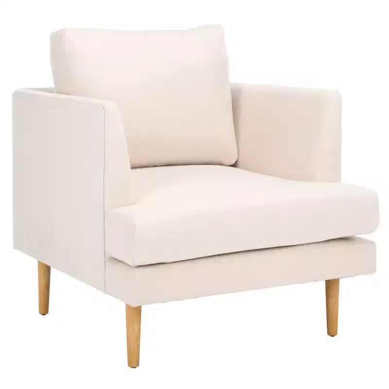 Accent Chair, Bone Linen Fabric with Walnut Wood Legs