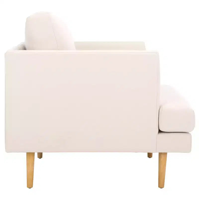 Accent Chair, Bone Linen Fabric with Walnut Wood Legs