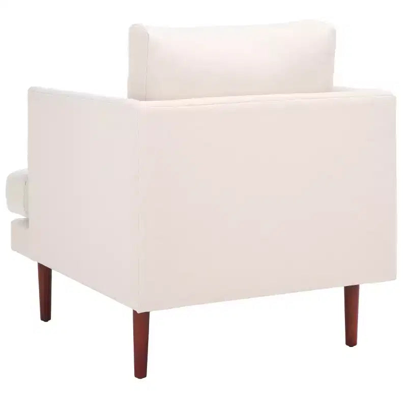 Accent Chair, Bone Linen Fabric with Walnut Wood Legs