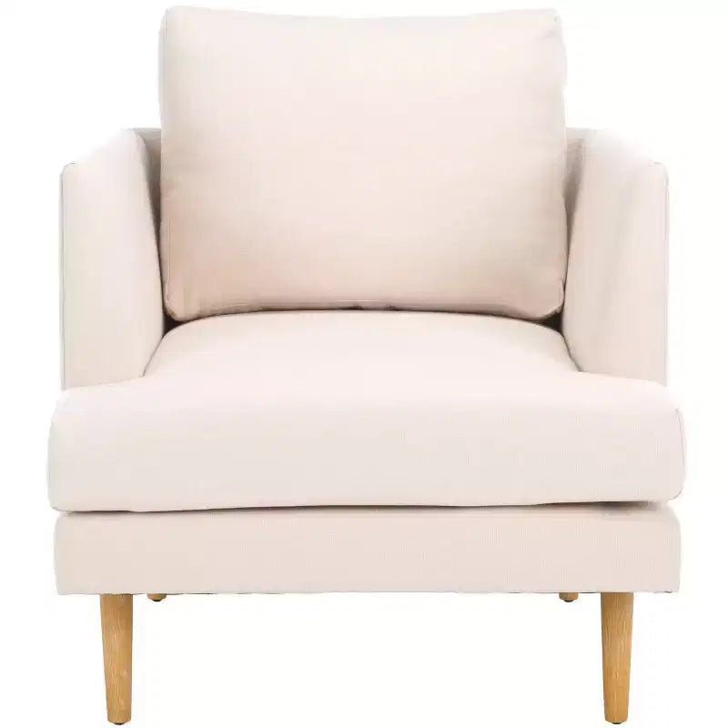 Accent Chair, Bone Linen Fabric with Walnut Wood Legs