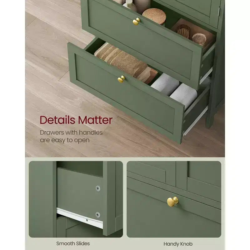 Bathroom Floor Storage Cabinet with 2 Drawers and 2 Doors, Freestanding, White MDF