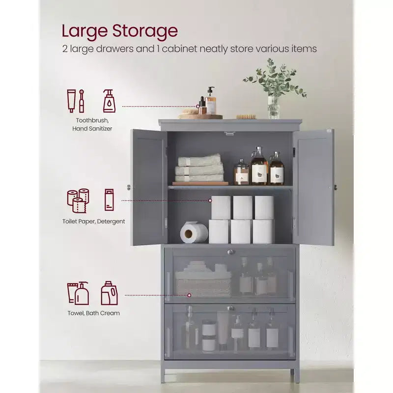 Bathroom Floor Storage Cabinet with 2 Drawers and 2 Doors, Freestanding, White MDF