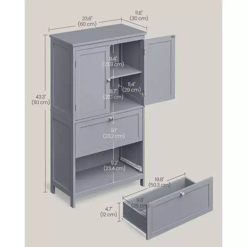 Bathroom Floor Storage Cabinet with 2 Drawers and 2 Doors, Freestanding, White MDF