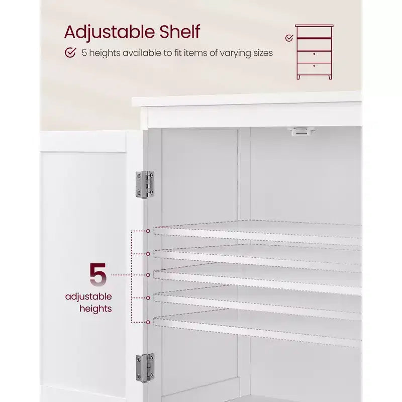 Bathroom Floor Storage Cabinet with 2 Drawers and 2 Doors, Freestanding, White MDF