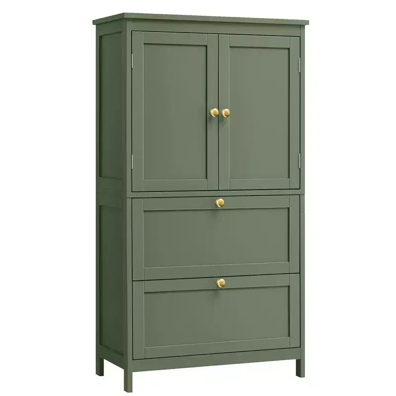 Bathroom Floor Storage Cabinet with 2 Drawers and 2 Doors, Freestanding, White MDF