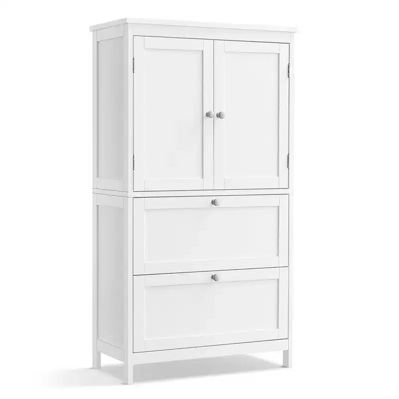 Bathroom Floor Storage Cabinet with 2 Drawers and 2 Doors, Freestanding, White MDF